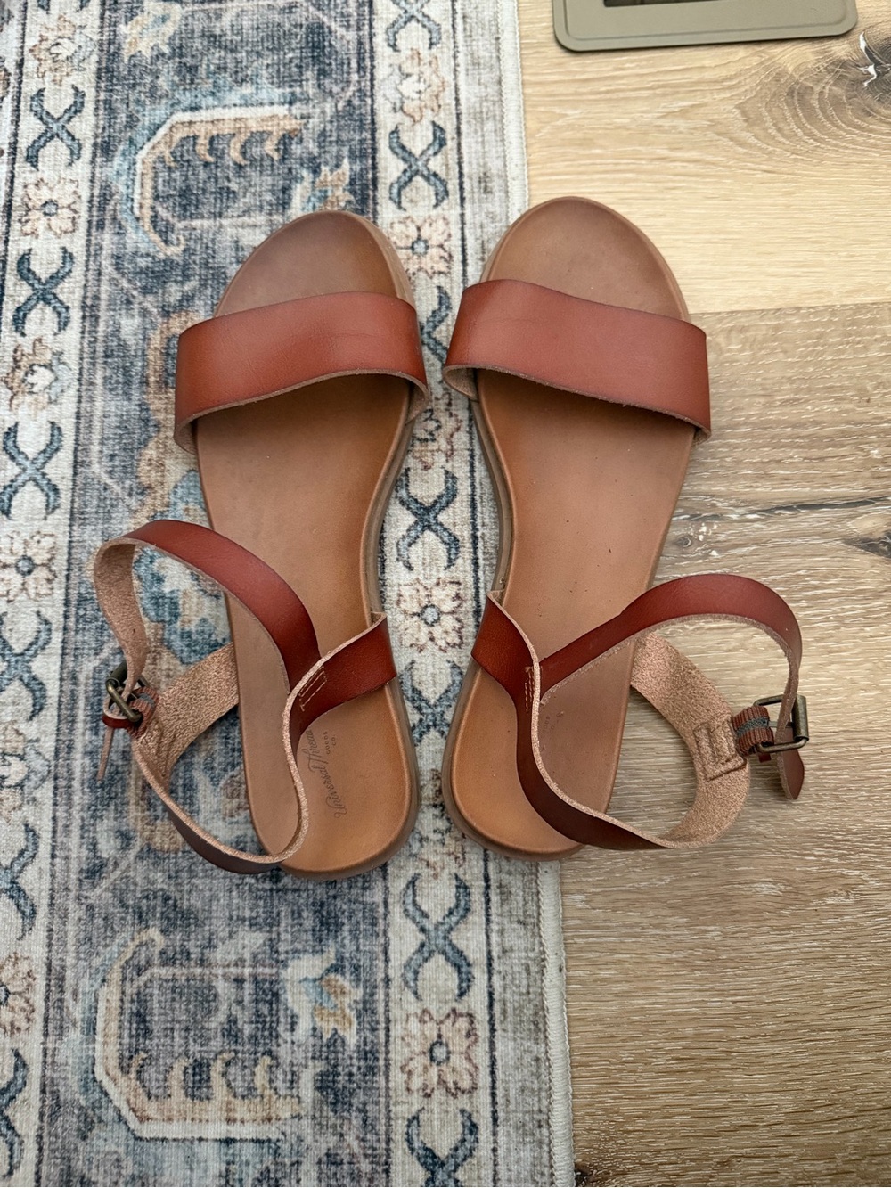 Universal Thread Tan Leather Two-Strap Ankle Sandals
